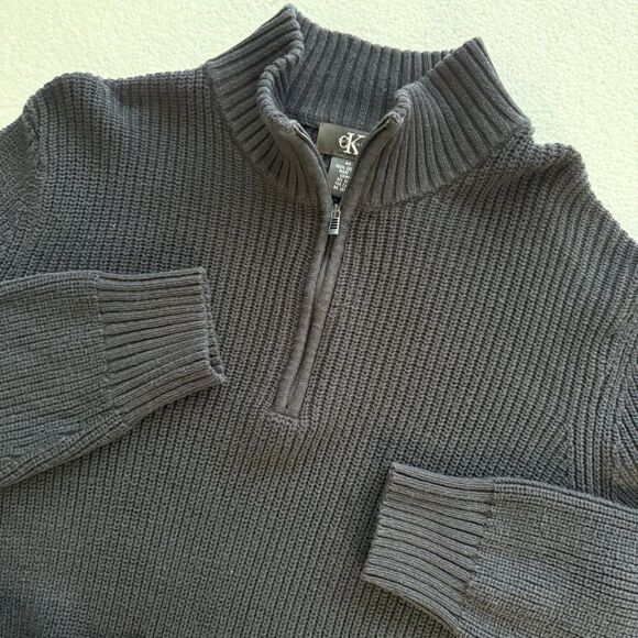 Calvin Klein Medium Navy Blue Sweater Quarter Zip Long Sleeve Mens Pullover - Picture 1 of 13